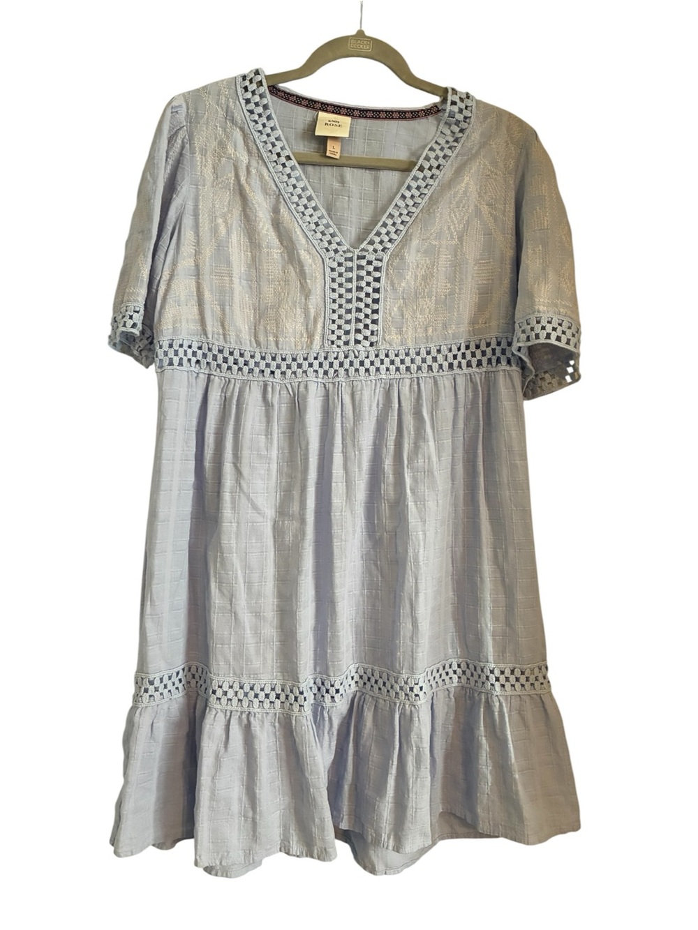 Knox Rose Light Blue Crochet-Trim V-Neck Tunic